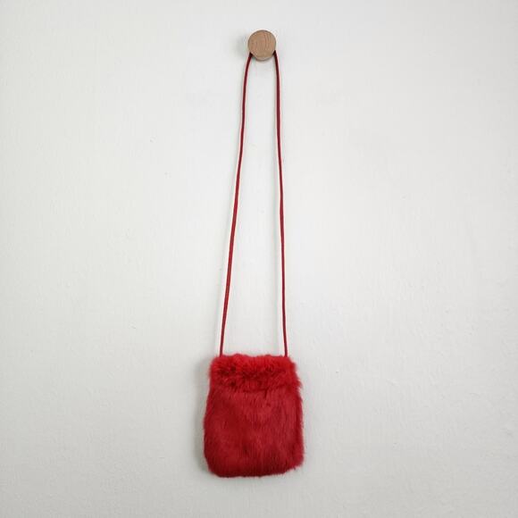 Vintage Wilsons Leather Red Rabbit Fur Crossbody Bag | Y2K Mini Fuzzy Purse - Picture 7 of 10
